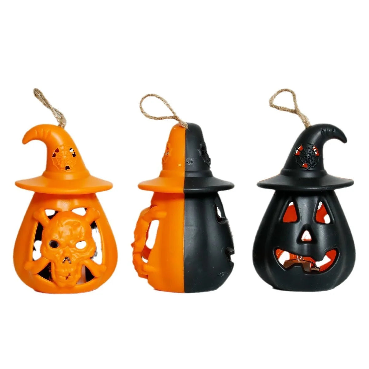 Halloween & Day of the Dead 12 * 8cm Flash LED Halloween Party Tree Decoration Scary Jack-O-Lantern Flickering Hanging Halloween Double Color Pumpkin Lanterns