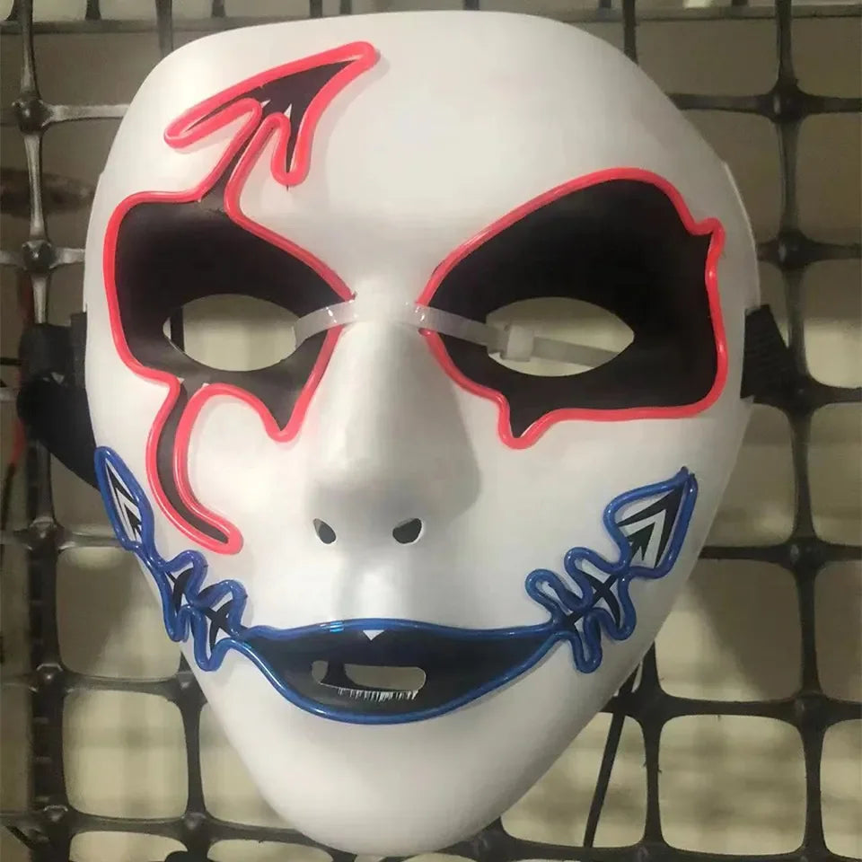 Halloween & Death Day Decoration Ghost Half Face Mask Light Emitting Diode Glow Dark Neon Cosplay Monster Mask Adult Movie Party Decoration