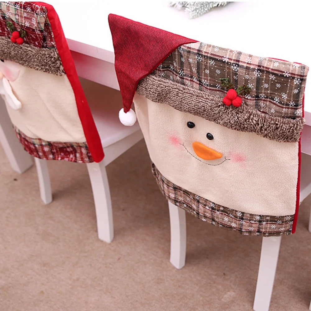 Christmas Chair Cover Decorative Santa Claus Red Hat Snowflake Chair Christmas Hat Kitchen Dining Chair Cover