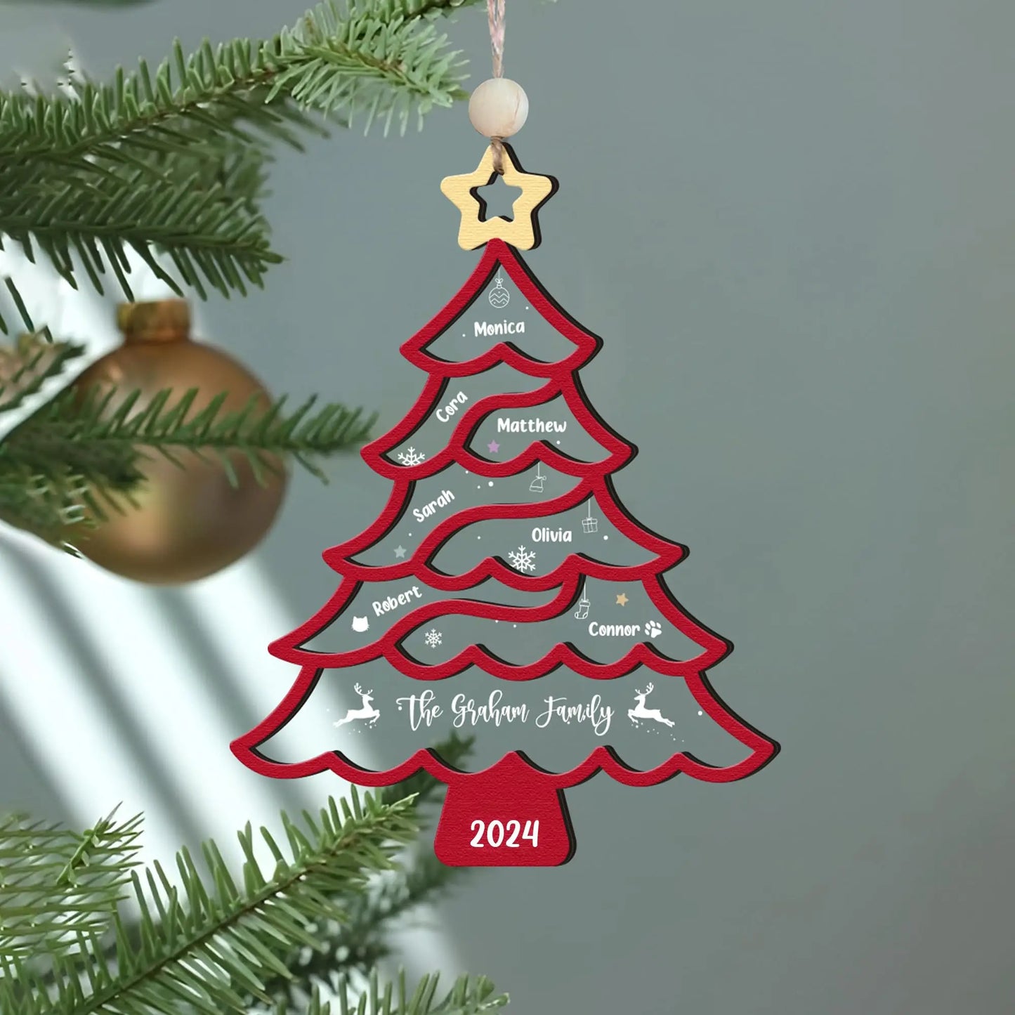 3-12 members personalized Christmas surname tree decorations wooden acrylic Merry Christmas decorations custom Christmas tree decorations