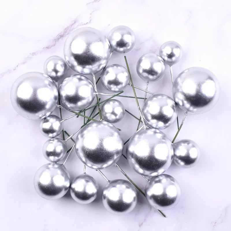 Birthday Party 20pcs/bag 2cm 2.5cm 3cm 4cm Mixed Gold and Silver Foam Ball Cake Top Hat Decoration Shiny Faux Ball