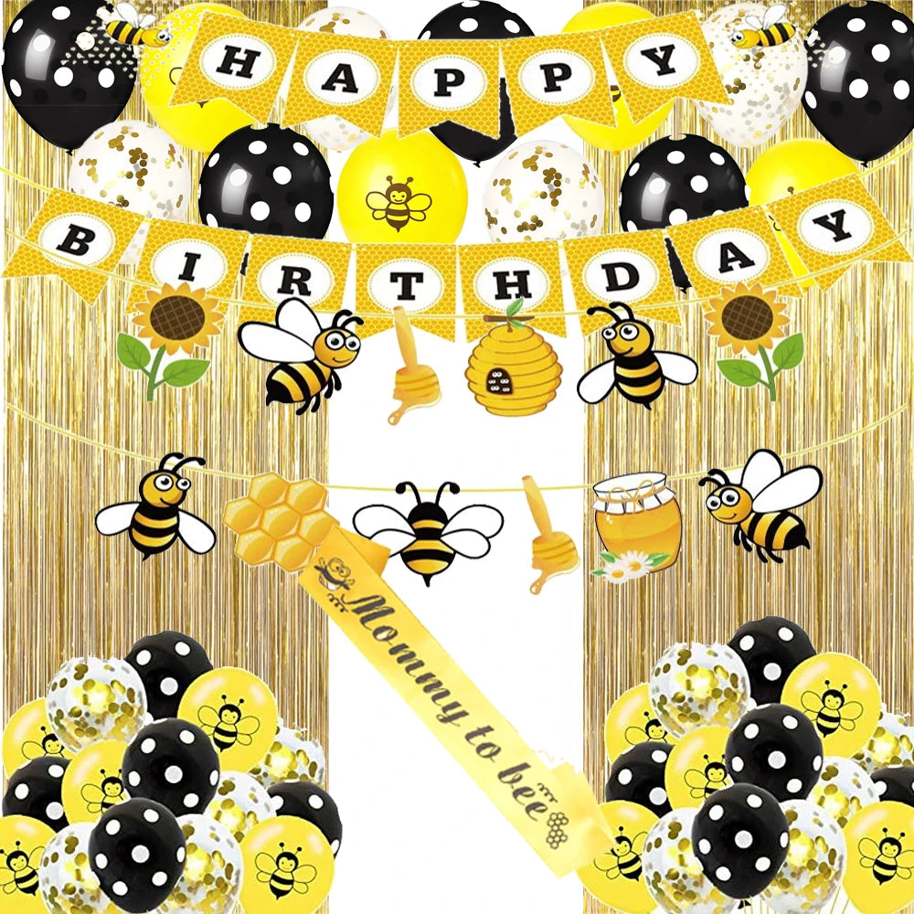 Birthday Party 2 Birthday Baby Shower Sex Reveal Party Honey Theme Supplies Golden Rain Curtain Bee Wreath Balloon Bee Day Birthday Party Kit