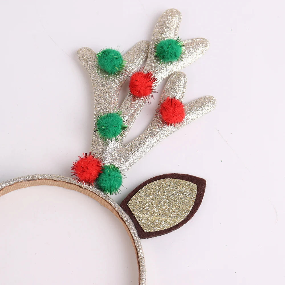 BSCI Cheap Christmas New Year Party Photo Booth Accessories Flash Kim Cong Silk Christmas Reindeer Antlers Headband