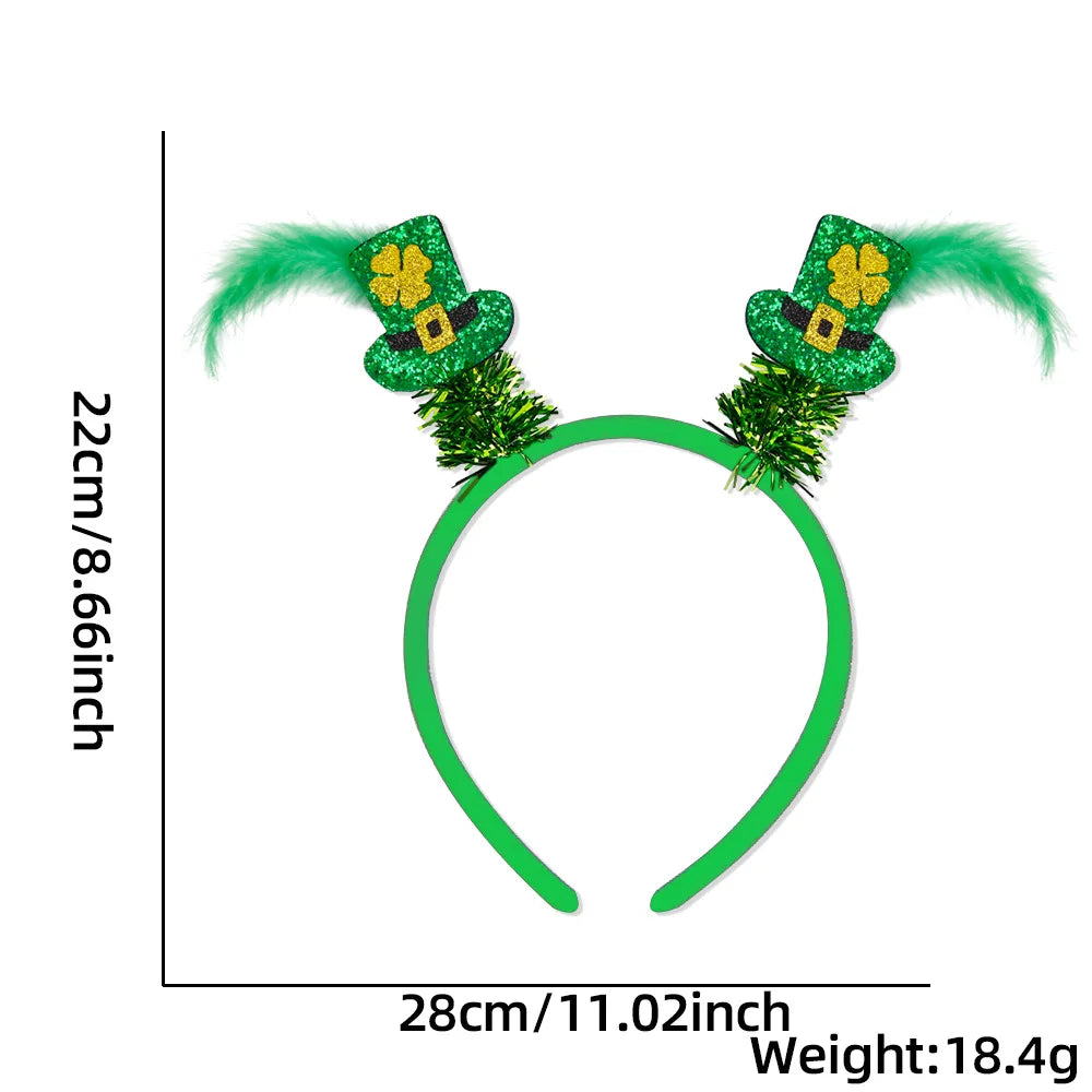 Easter and Thanksgiving 3 Clover Crown Headband Green Sequin Bow with Feather Hair Accessories St. Patrick's Day Rhinestone Clover Glitter Headband