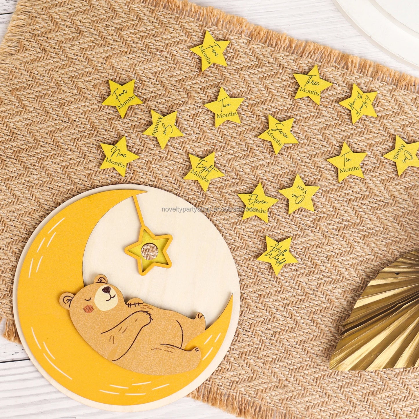 Birthday Party Novelty Baby Milestones Bear Moon Milestones Marker Newborn Baby Bear Shape Monthly Milestones Wooden Card