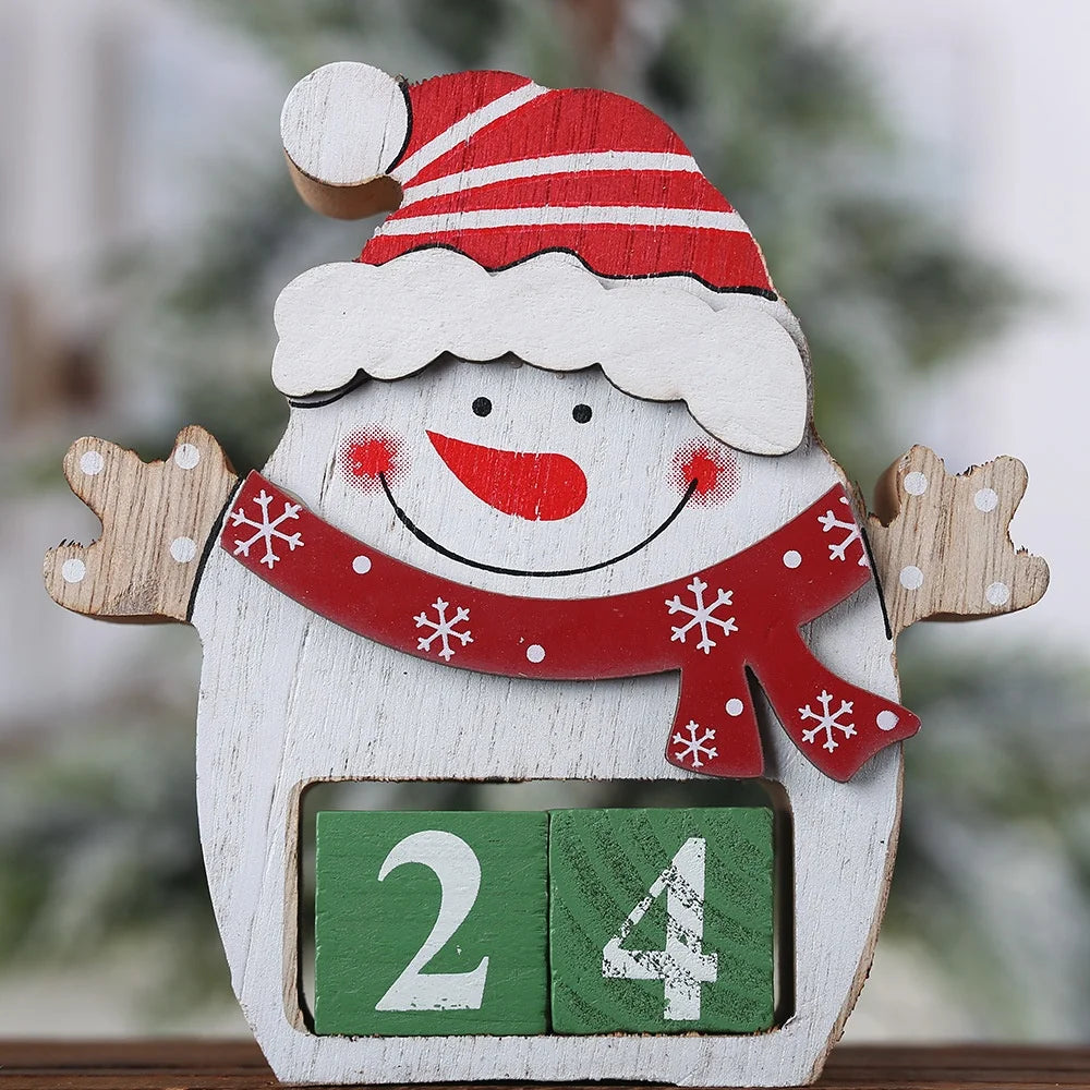 Christmas wooden painted indoor tableware countdown calendar decoration Christmas elk snowman cartoon advent calendar ornament