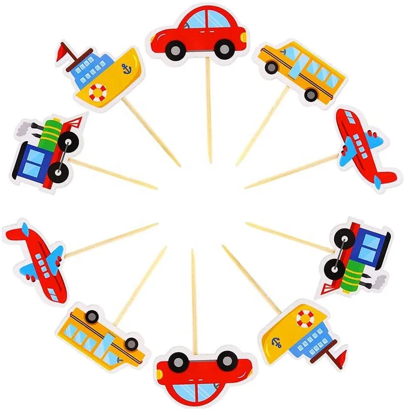 Birthday Party 2 Cake Decorations Car Bus Train Airplane Boat Cake Top Hat Transport Cake Top Hat