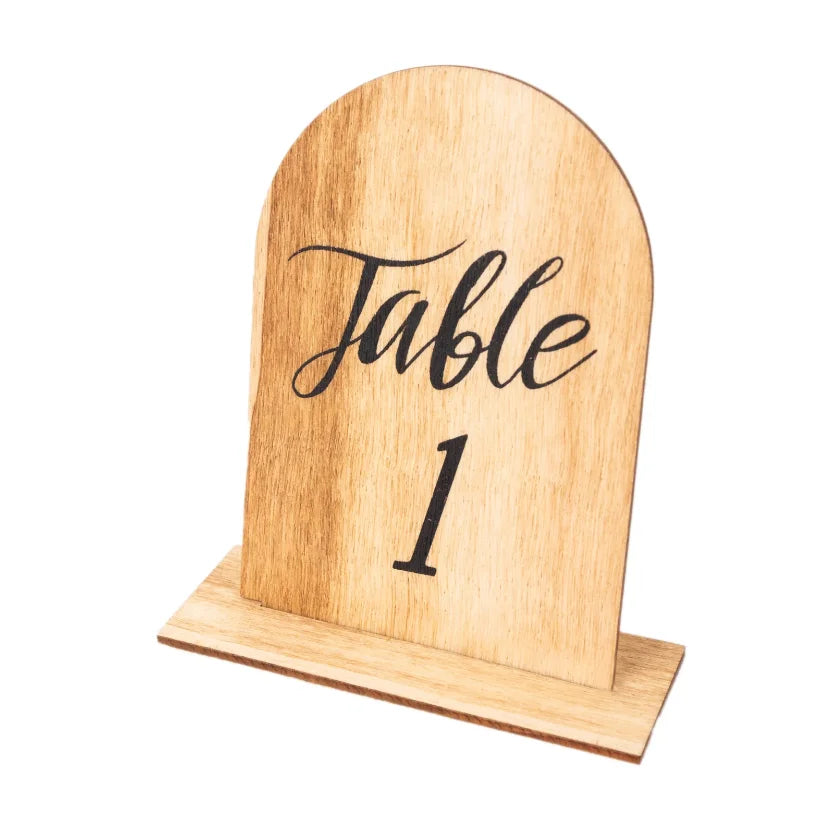 1 Wedding party, wooden table number Natural rustic wooden arched table number Custom table number with removable base