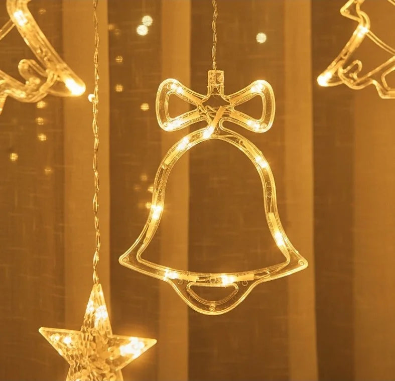 Light Emitting Diode Deer Bell Christmas Tree Curtain String Light Christmas Ornament Home Decoration Christmas Party Curtain String Light 