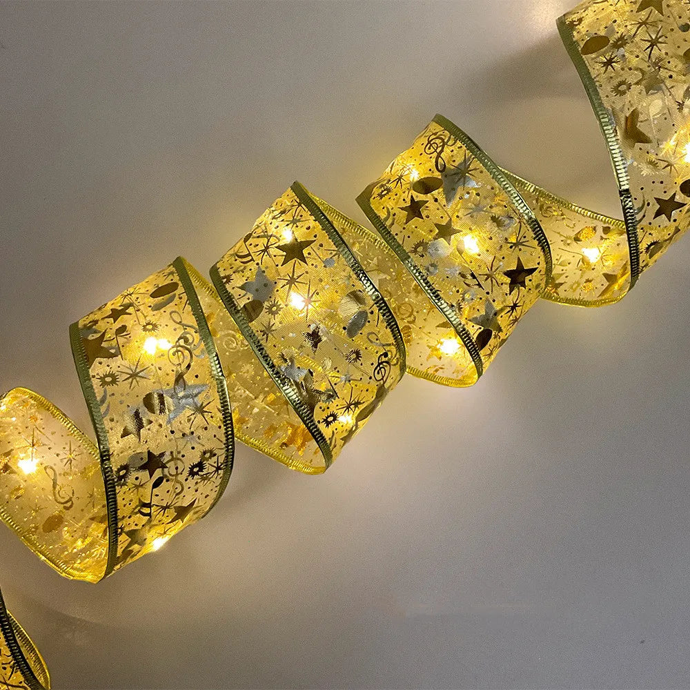 4M Light Emitting Diode Christmas Light String Gold Christmas Tree Decoration Ribbon String Light