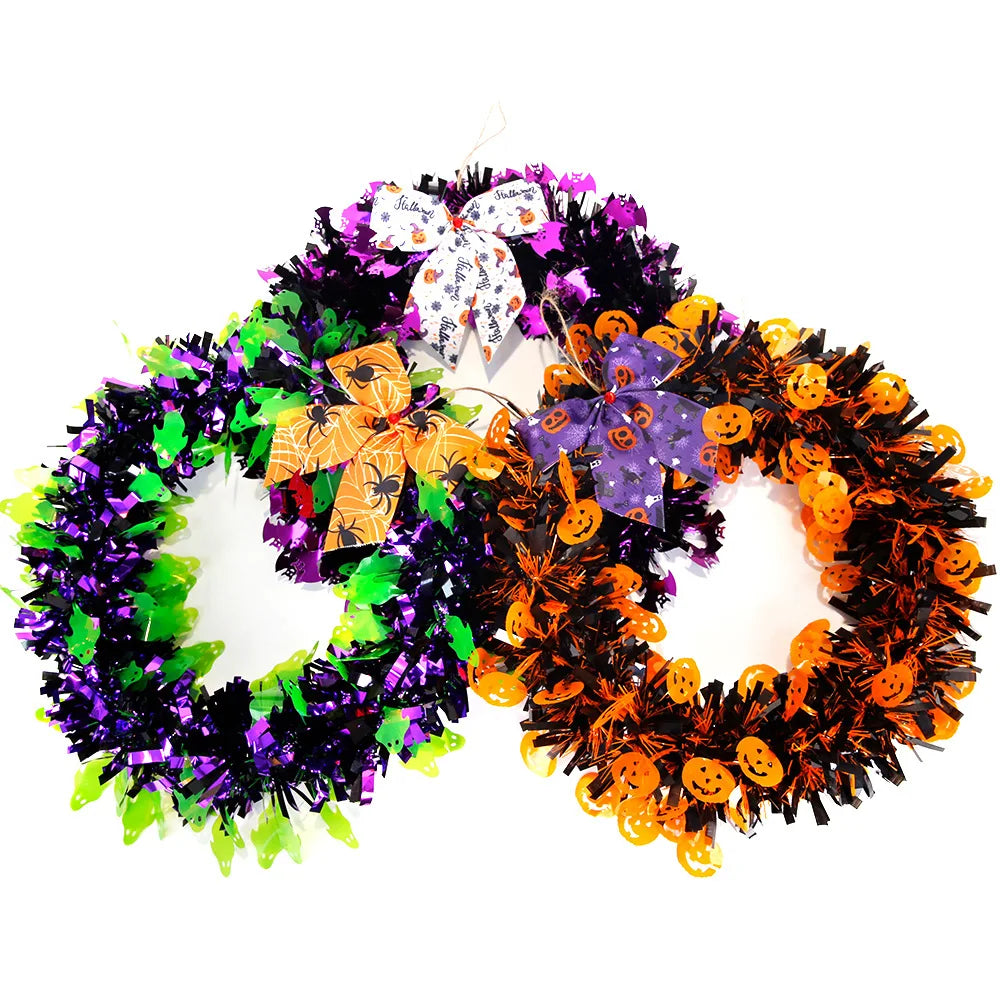 Decoração de Halloween e Dia dos Mortos para Jardim e Pátio, Janela, Anel de Videira, Porta, Cinto de Fome, Laço, Fita, Guirlanda de Lantejoulas, Guirlanda de Halloween 