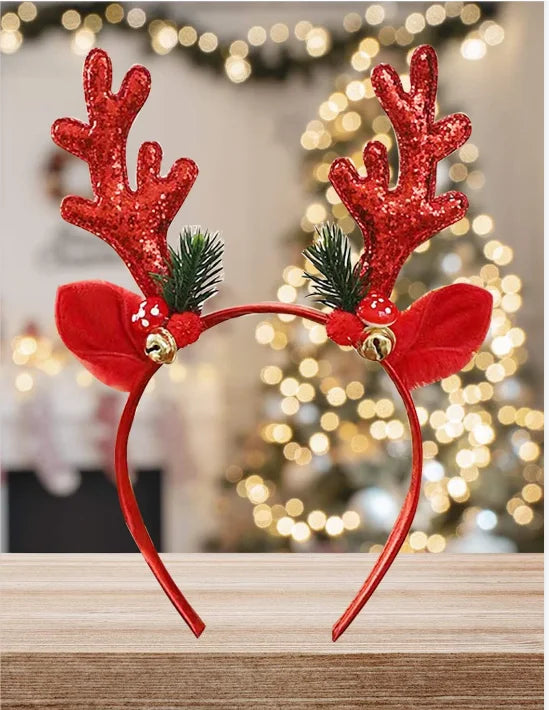 2023 Party Supplies Deer Antler Headband Bells Cute Christmas Reindeer Ears Headband Christmas Products