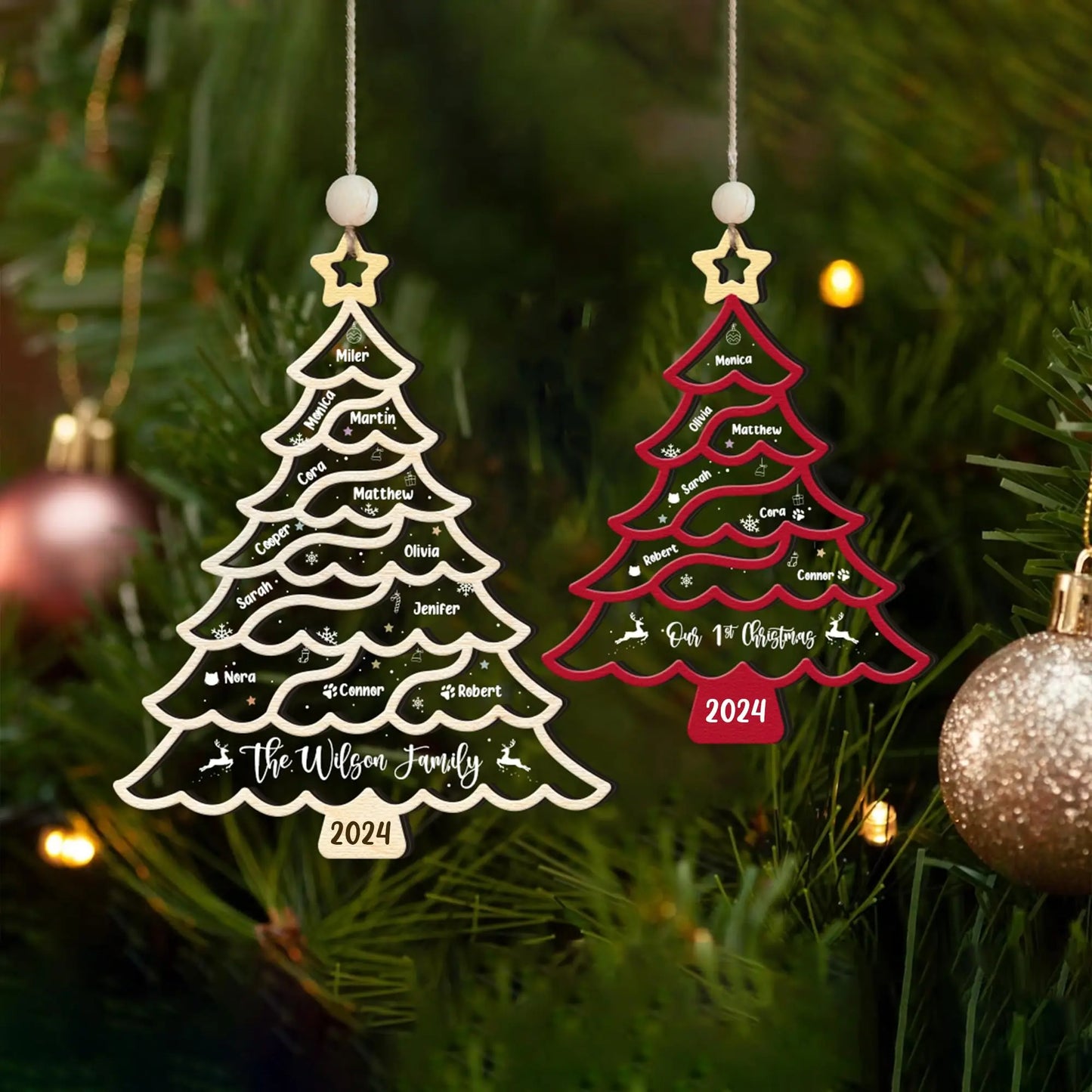 3-12 members personalized Christmas surname tree decorations wooden acrylic Merry Christmas decorations custom Christmas tree decorations