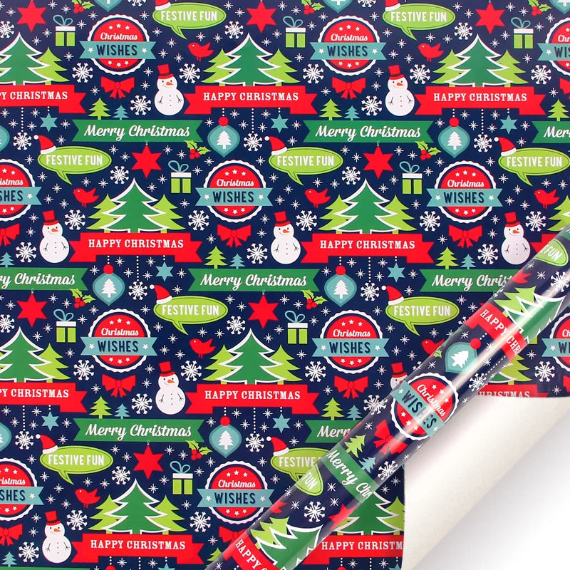 Papel de embrulho de Natal - Padrão de rena com flocos de neve de Natal, papel de embrulho revestido premium para presente 