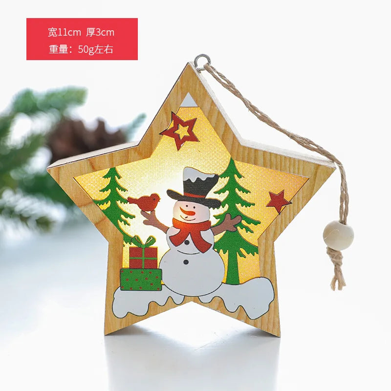 Christmas decoration Wooden luminous pendant Christmas children's small gift Christmas tree decoration pendant