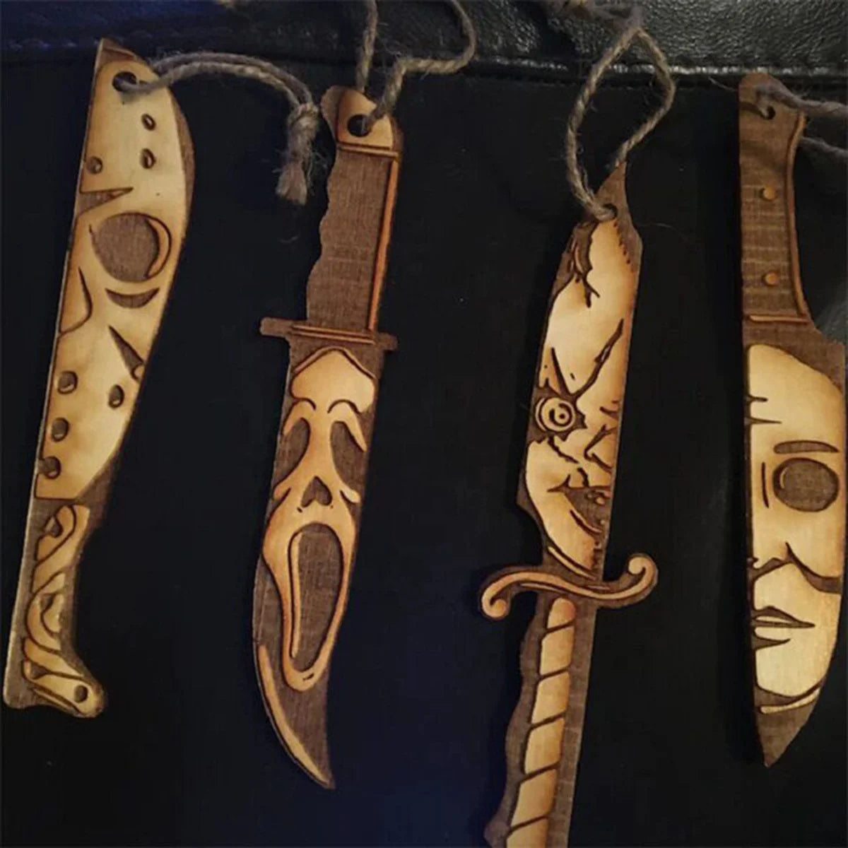 Wooden Crafts, Horror Movie Knife Christmas Ornament Handmade Wooden Laser Carving Horror Christmas Wooden Christmas Home Decoration Car Pendant Gifts