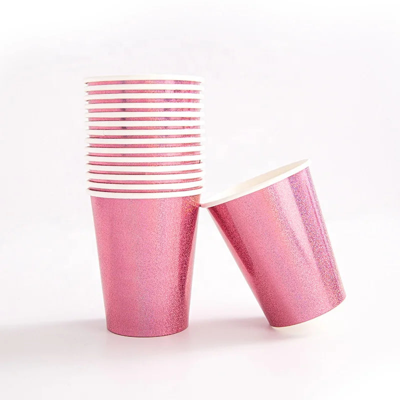 Birthday Party 2Hot pink Disposable Party Cutlery 7in Dessert Plate Eco Friendly Paper Dinner Plate 9 oz Cups Napkin pink Party Dinnerware Decor