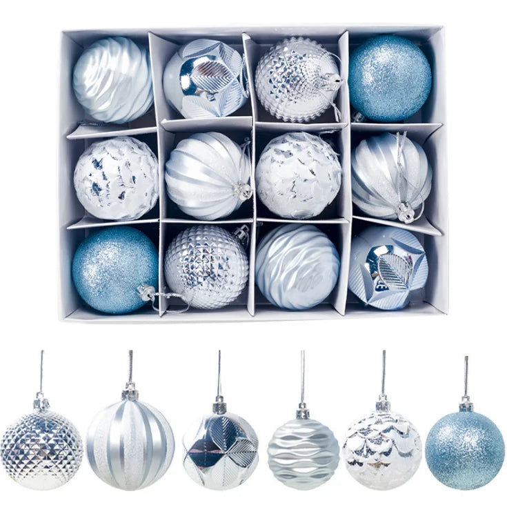 12Pck Christmas 6cm Ball Supplies Christmas Tree Ornaments Glitter Pendant Painting PVC Ornaments Set