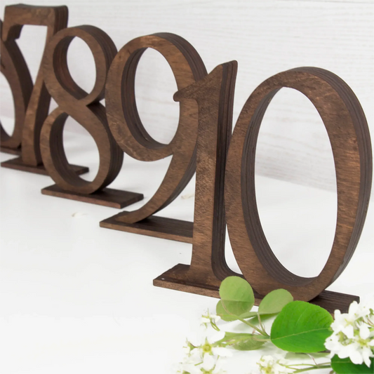 1 Wedding party, wooden wedding table numbered plywood wedding decoration modern dark brown custom table numbered personalized wedding table numbered