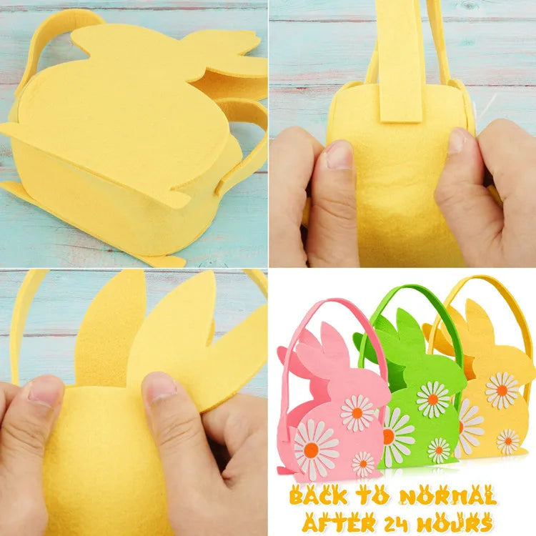 Easter and Thanksgiving 3 Custom Easter Party Decorative Candy Gift Bag Children's Flowers Easter Tote Bag Felt Rabbit Easter Basket with Handle