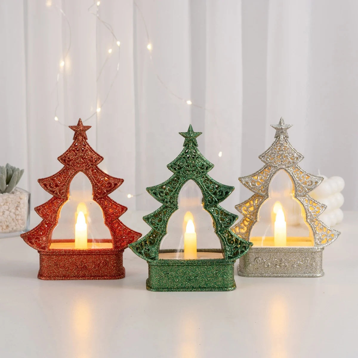 Novelty Glitter Christmas Tree Light Emitting Diode Lights Up Christmas Battery Powered Christmas Tree Table Decorative Lights