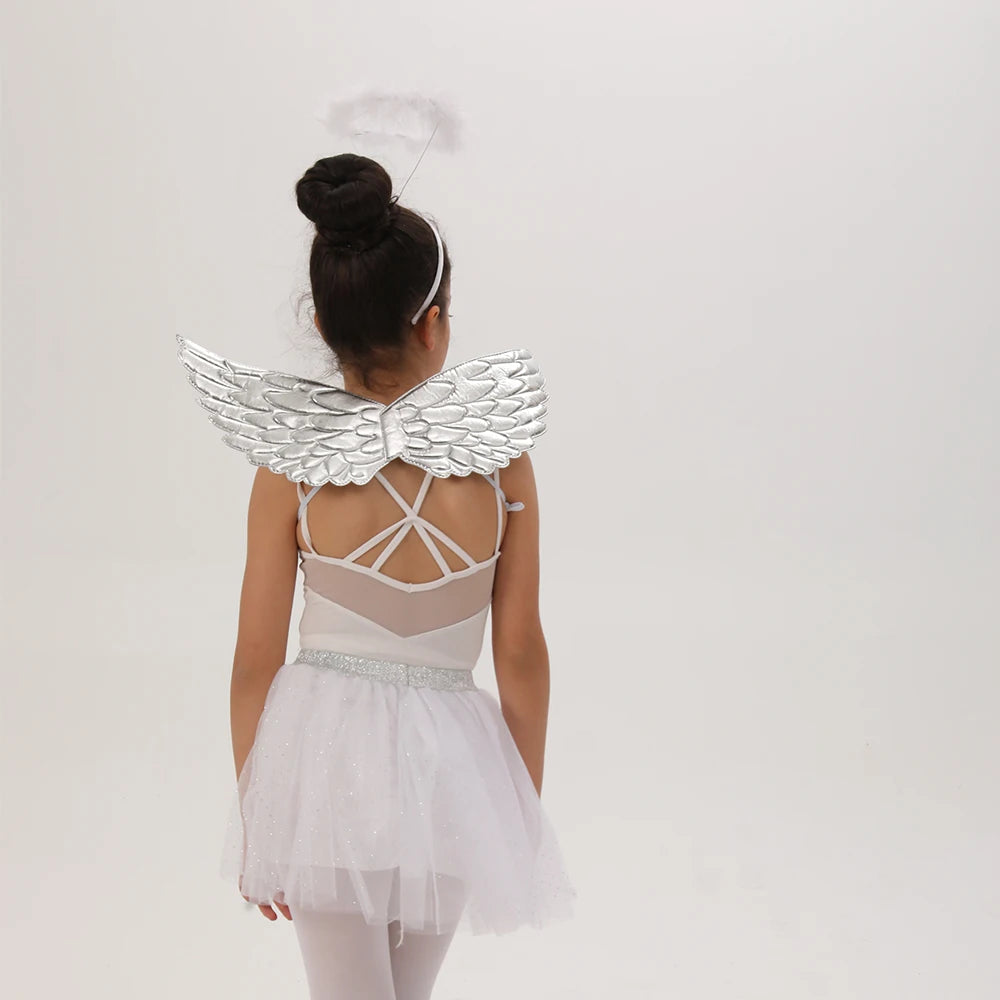 Birthday Party 2 White Angel Suit Children's Birthday Party Costume Gold Silver Wings Headband Feather Skirt Dress Up
