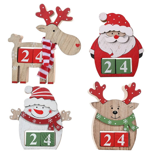 Christmas wooden painted indoor tableware countdown calendar decoration Christmas elk snowman cartoon advent calendar ornament