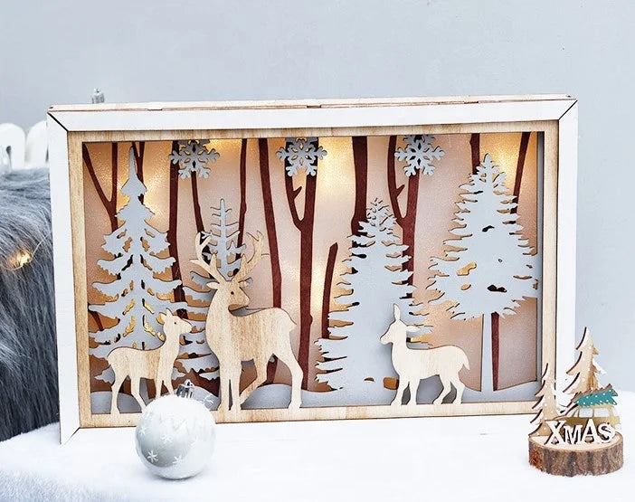 Christmas decorations creative elk picture frame shopping mall window Christmas wooden handicraft ornament
