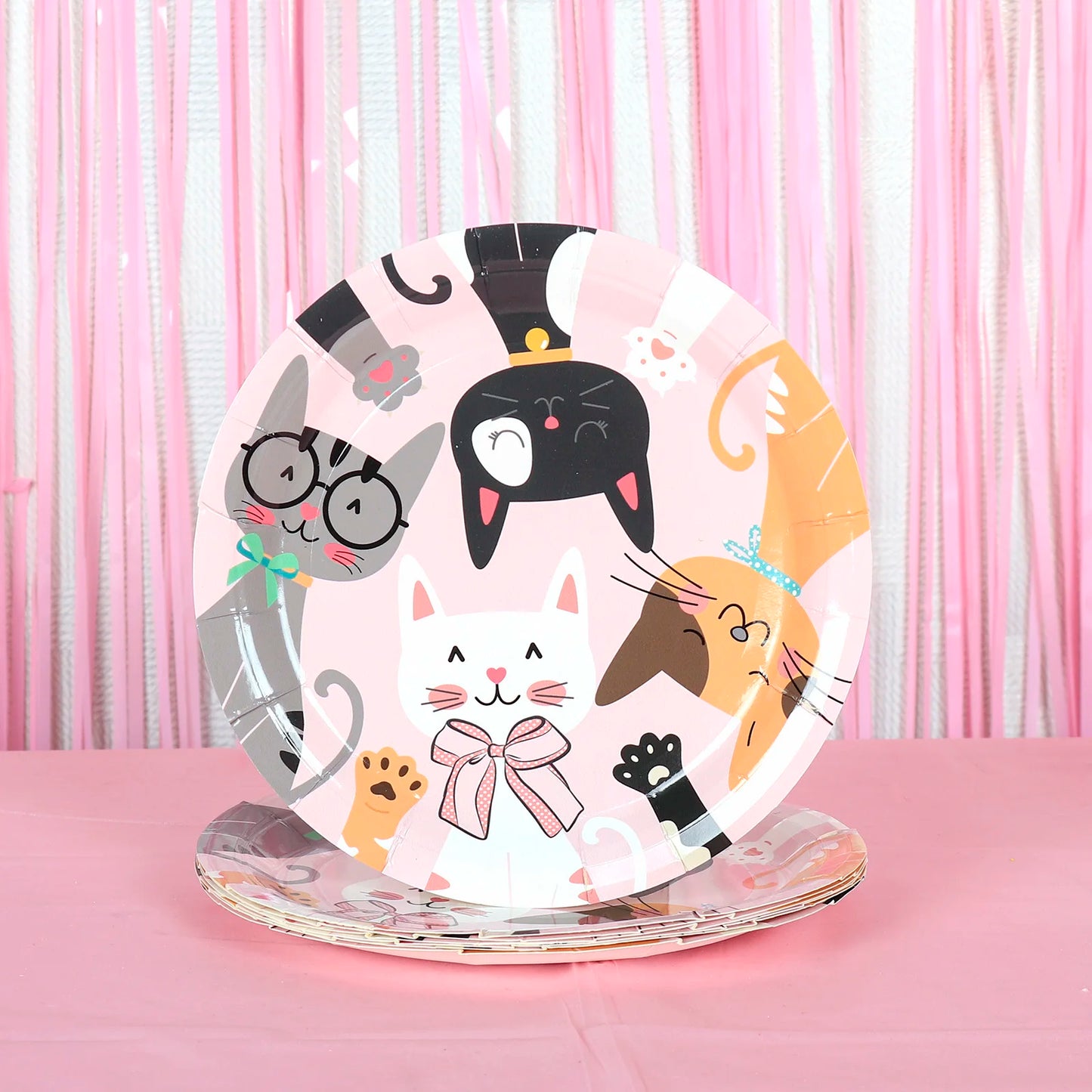 Festa de aniversário 2 patas gato menina crianças tema talheres descartáveis ​​festa favorito conjunto almoço toalha gato aniversário ornamento 