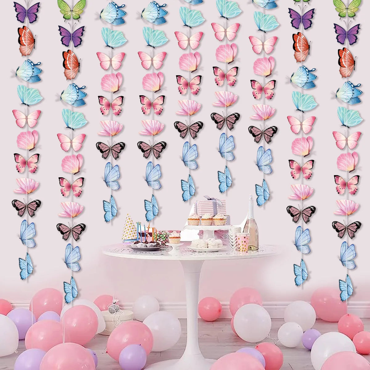 Wholesale Butterfly Theme Party Supplies Children's Birthday Party Decorations Wall Decorations Vivid Butterfly Paper Hanging Garlands
