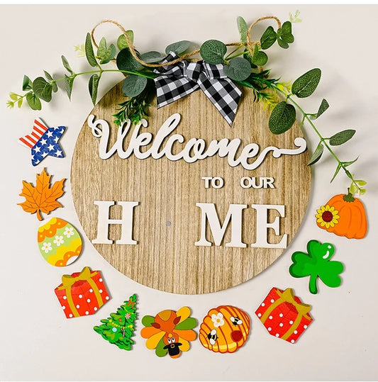 Wooden handicrafts, newly arrived movable round farm door decoration, harvest festival welcome wooden sign