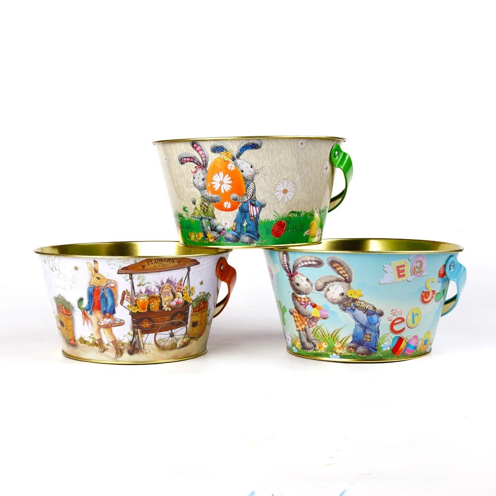 Páscoa e Ação de Graças 3 Crianças Lona de Algodão Carregar Presentes e Bolsa de Caça aos Ovos Rabo Fofo Estampado Coelho Lona Brinquedos Balde de Coelhinho da Páscoa 