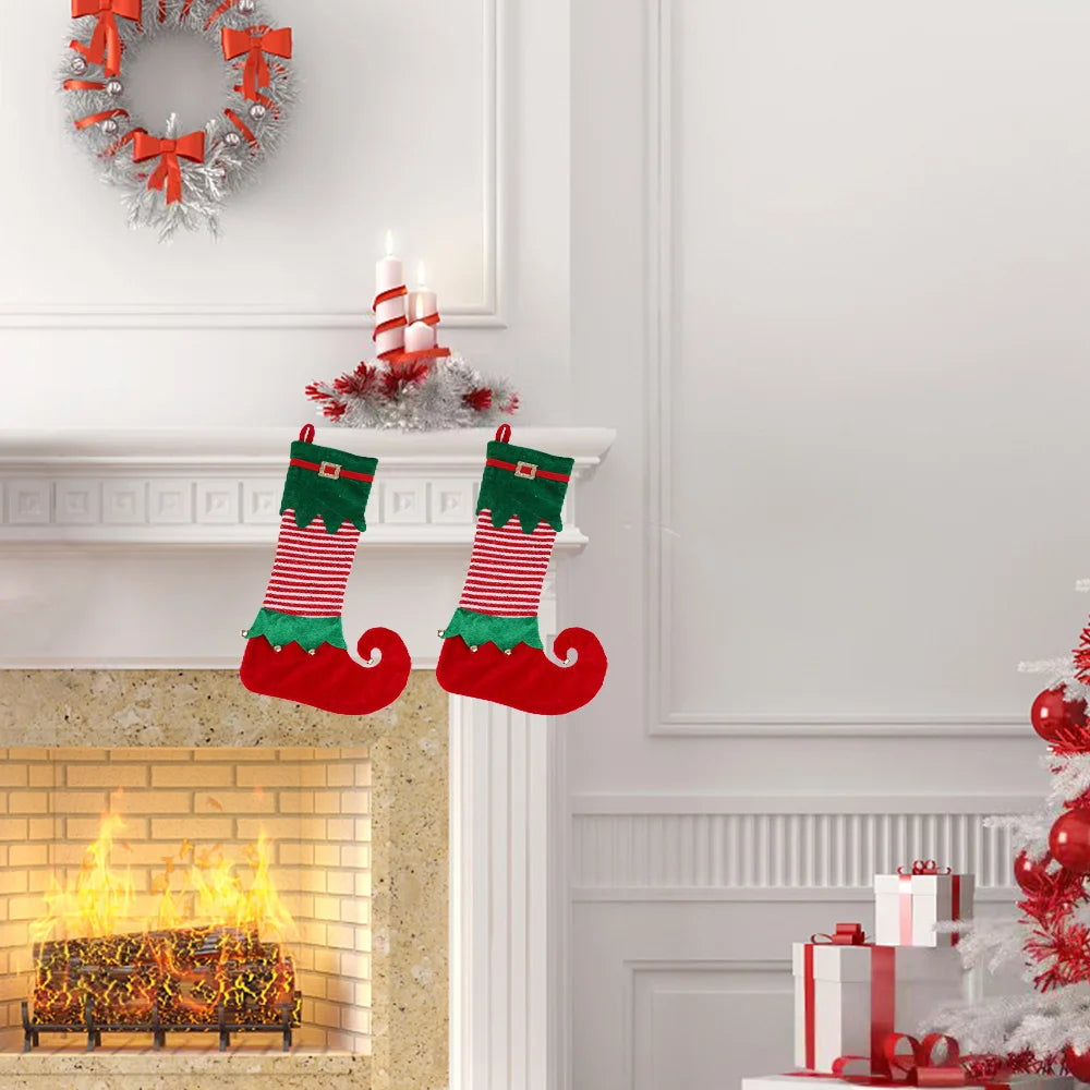 BSCI Christmas and New Year Party Supplies Gifts Big Socks Bells Non-woven Elf Jin Cong Silk Striped Colored Santa Socks