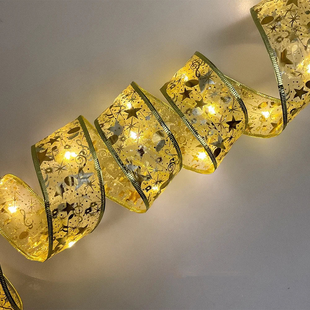 4M Light Emitting Diode Christmas Light String Gold Christmas Tree Decoration Ribbon String Light