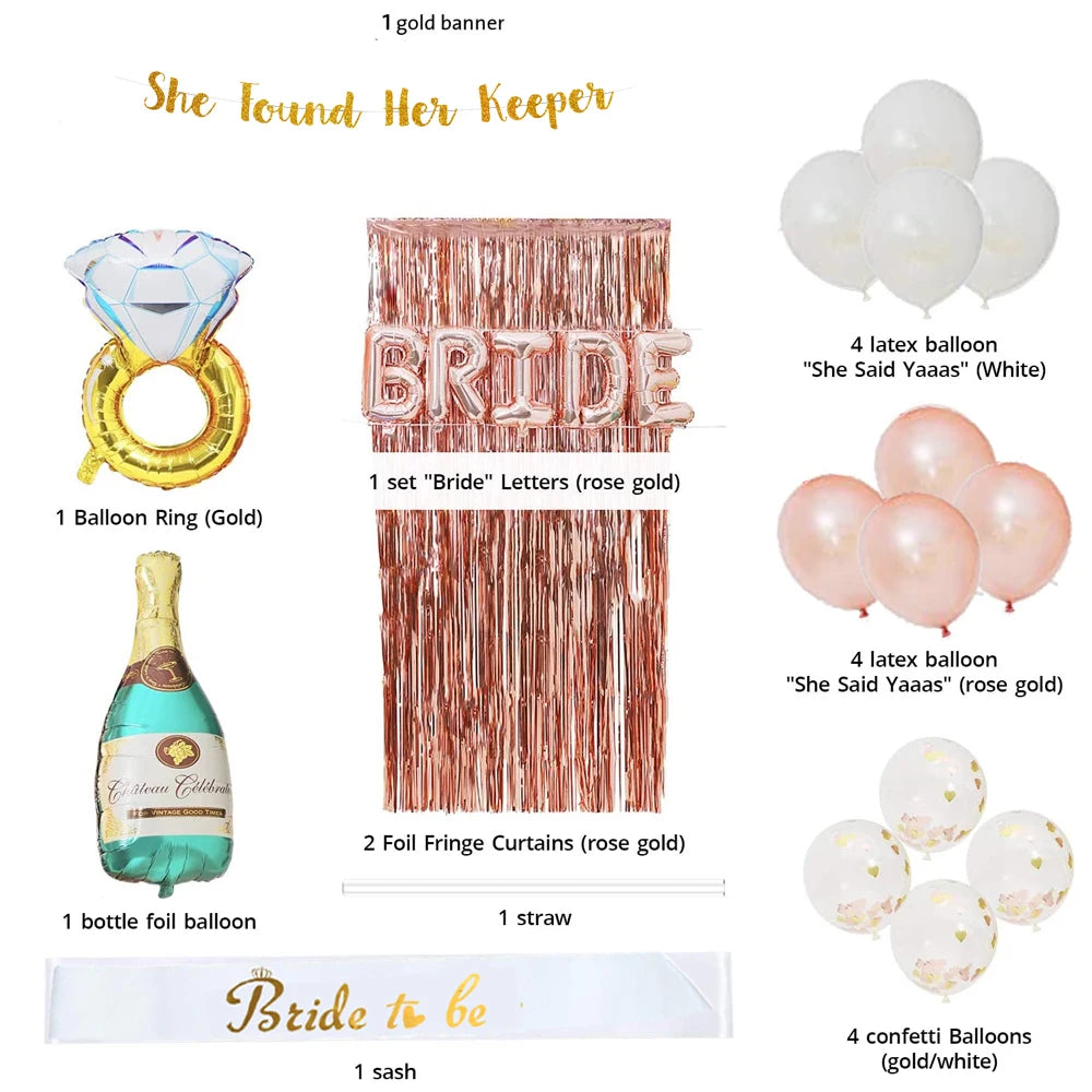 Bachelorette Party 1 Bridal Shower Rose Gold Party Decoration Rose Gold Curtains Bridal Window Sash Balloons Gold Confetti Bachelorette Party Decoration Kit