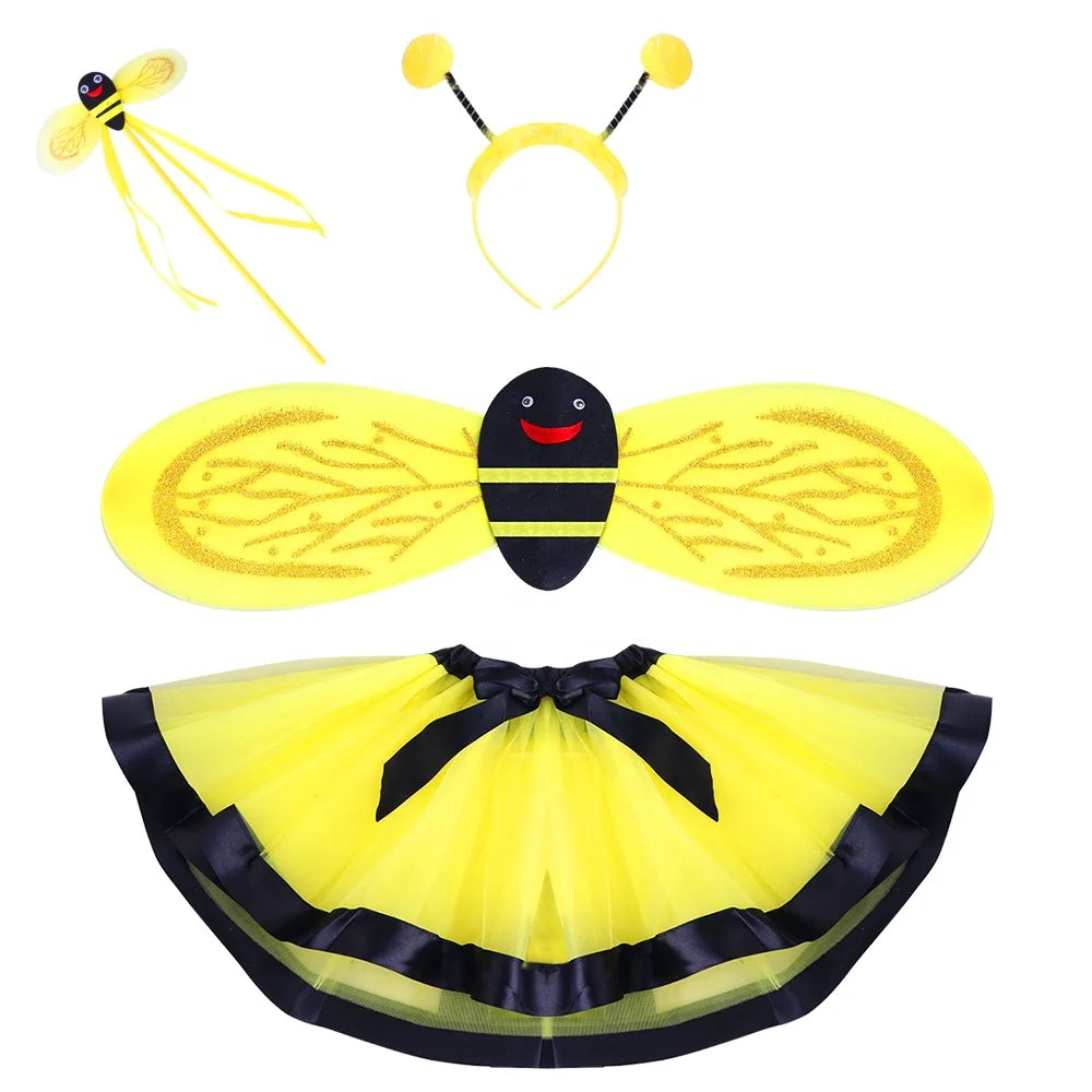 Halloween & Dead Day 4pcs Girls Kids Bees Halloween Cosplay Party Dress Up Wings Headband Stick
