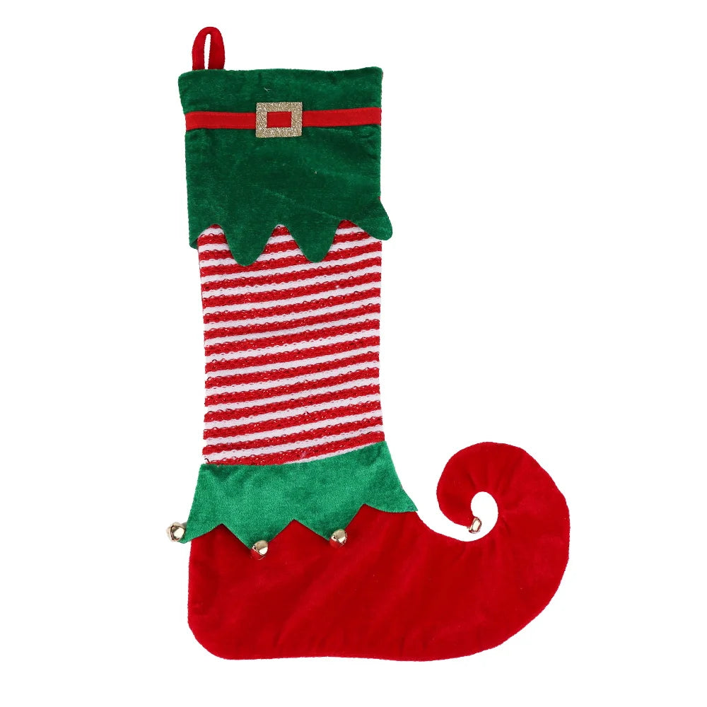 BSCI Christmas and New Year Party Supplies Gifts Big Socks Bells Non-woven Elf Jin Cong Silk Striped Colored Santa Socks