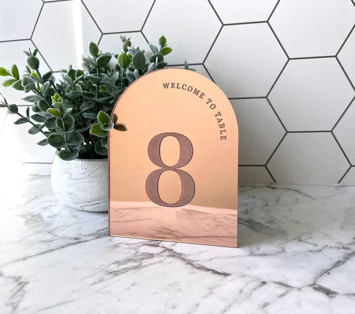 1 Wedding party rose gold wedding table number simple table number personalized metal custom table number