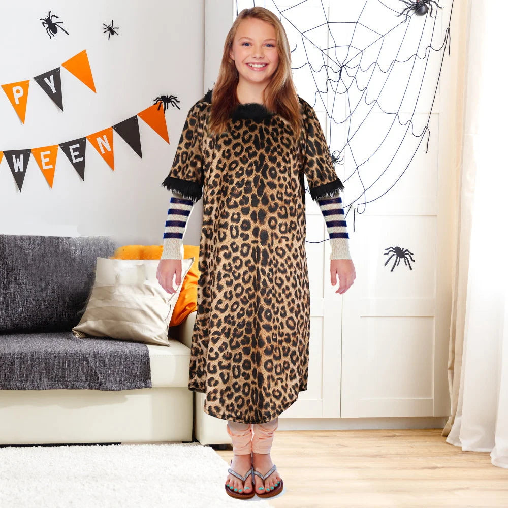Fantasia de festa de Halloween e Dia dos Mortos, saia de cosplay de leopardo, fantasia infantil, traje personalizado, traje de show de leopardo, cauda 