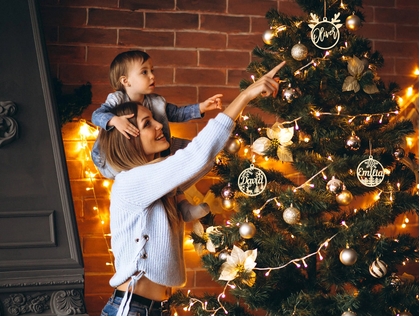 DIY Custom Christmas Party Ornament Laser Cut Holiday Craft Decorative Gift Label Plywood Family Name Christmas Sign