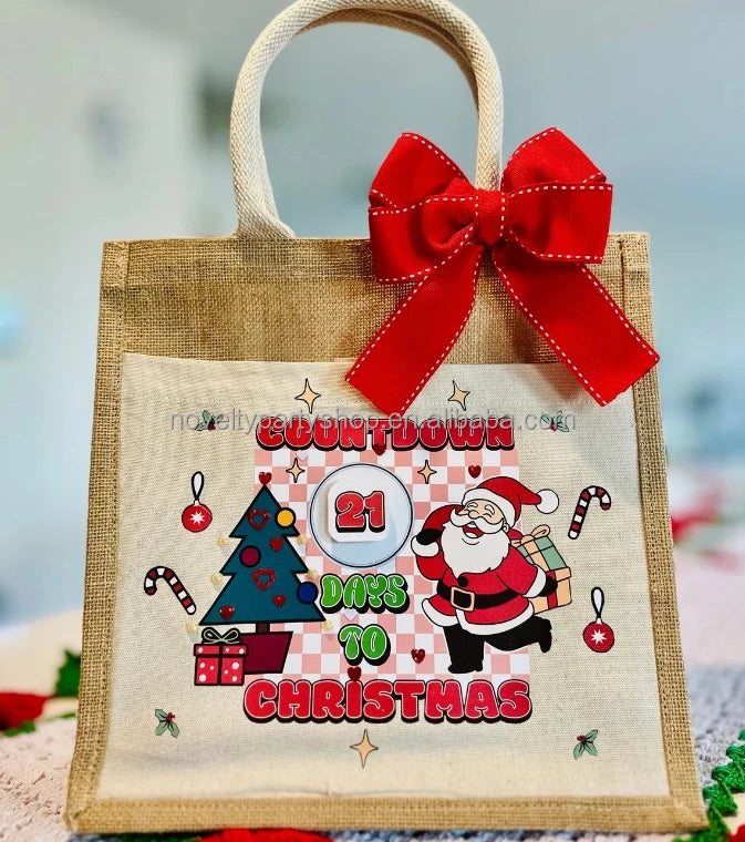 Novelty Personalized Reusable Christmas Countdown Advent Calendar Burlap Holiday Gift Bag