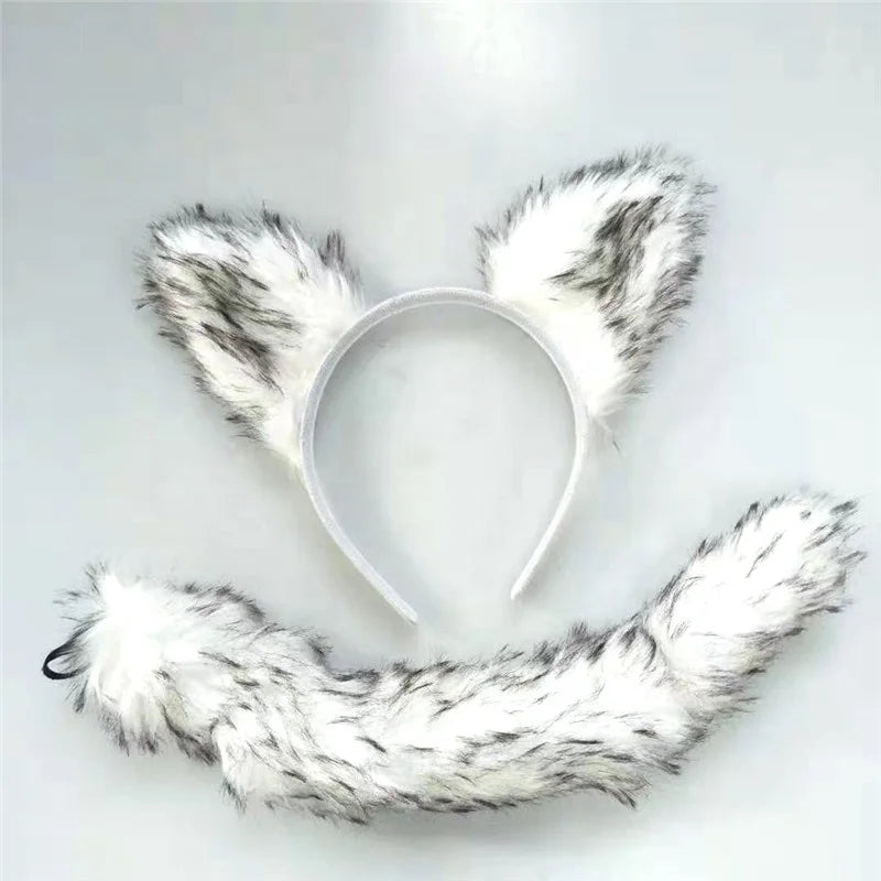 Carnaval new arrivals plush animal ears headband cosplay plush cat ears headband tail cover carnival halloween costume