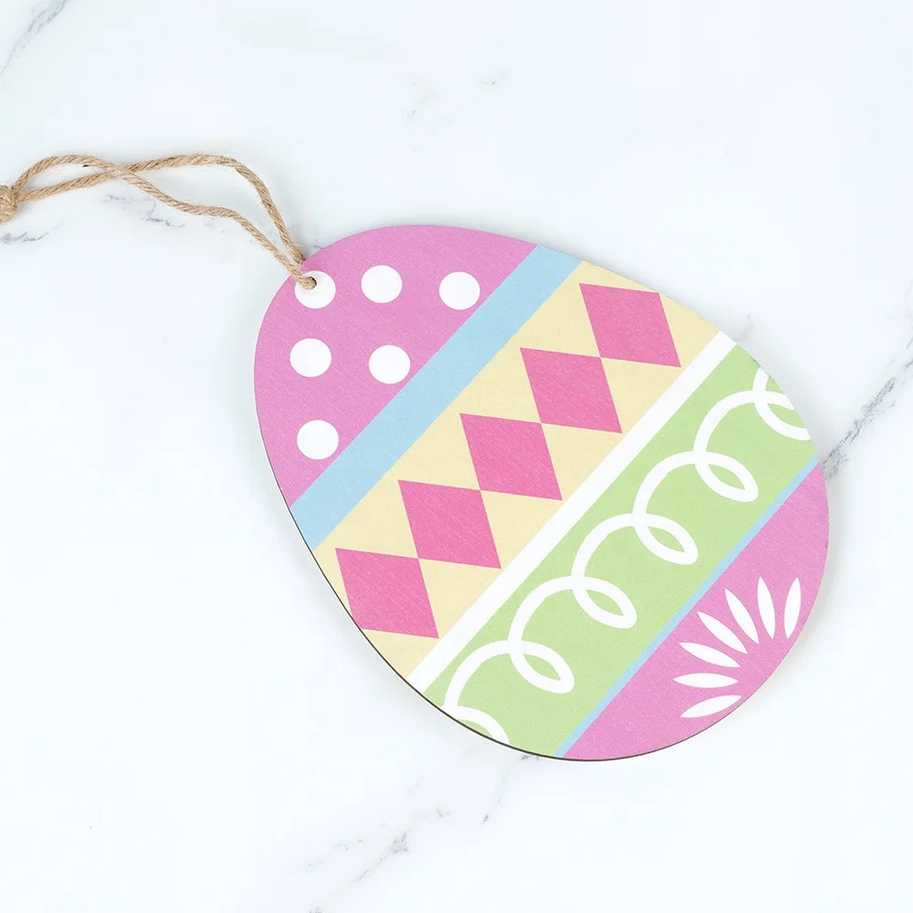 Easter and Thanksgiving 3 Egg-Shaped Luminous Pendant Wooden Easter Pendant Egg-Shaped Rabbit Wood Chip Gift Label Pendant