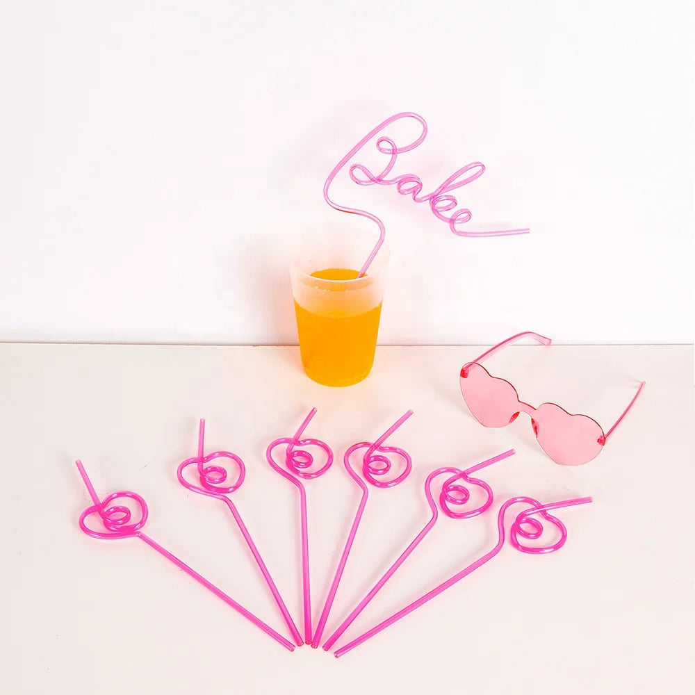 Bachelorette Party 1 Heart Shaped Sunglasses Bridal Straw and Heart Shaped Frameless Sunglasses Pink Transparent Frameless Glasses