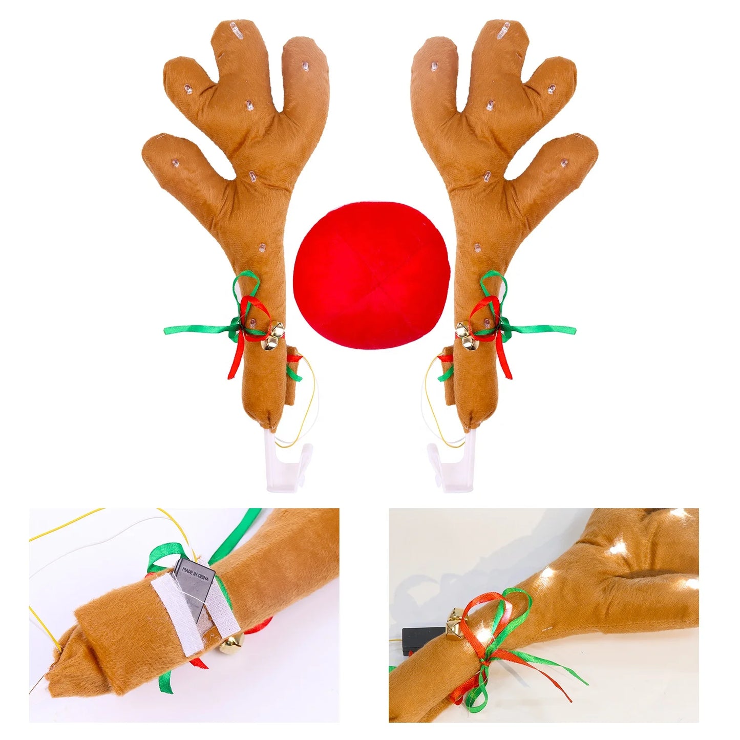 Christmas Car Decoration Reindeer Antlers Nose Kit Luminous Antlers Car Clothing Accessories Light Emitting Diode Christmas Reindeer Antlers