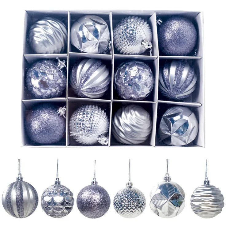 12Pck Christmas 6cm Ball Supplies Christmas Tree Ornaments Glitter Pendant Painting PVC Ornaments Set