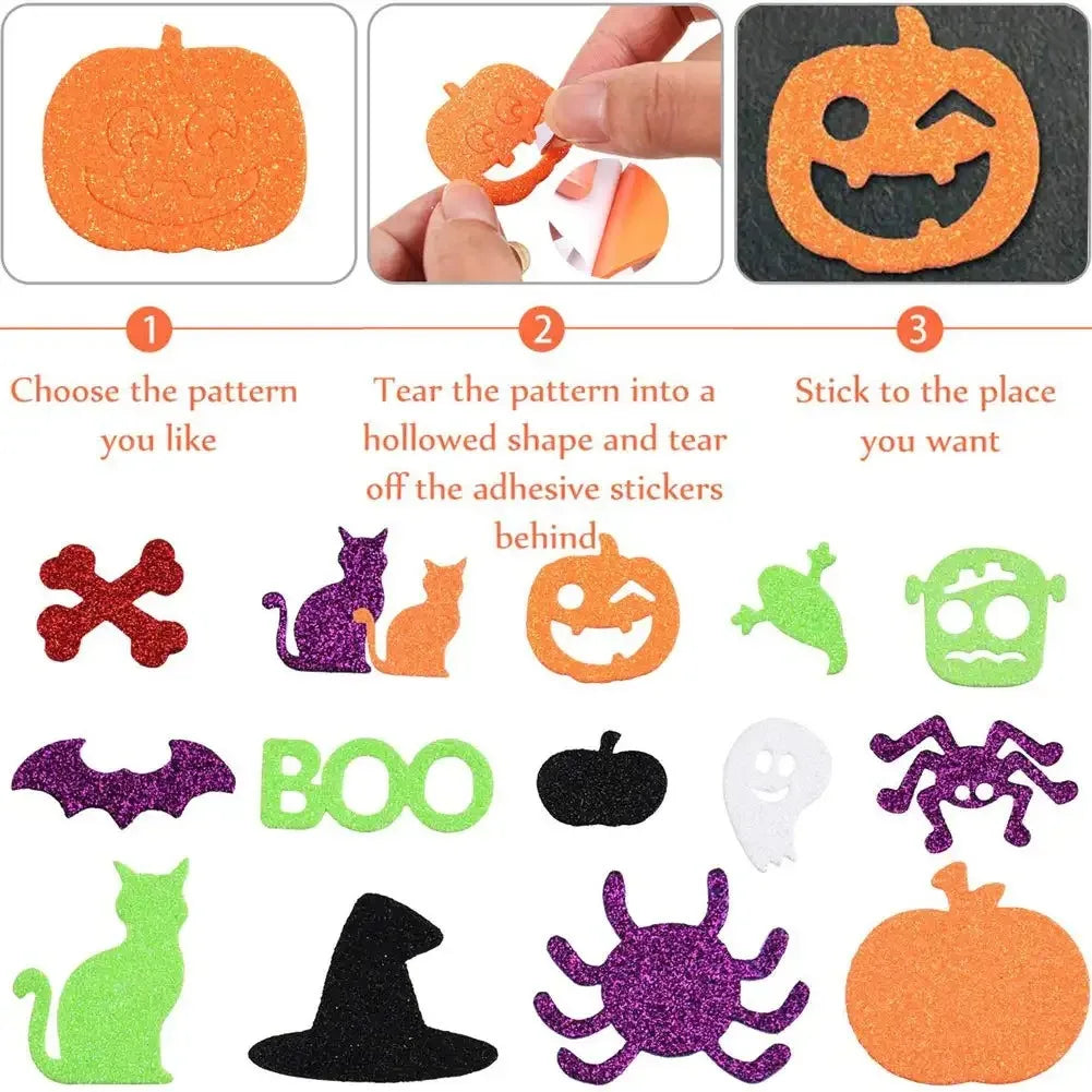 Halloween & Day of the Dead 50g Colorful Self-Adhesive Craft Stickers Halloween Festival Props Glitter Jin Satoshi Halloween Foam Stickers