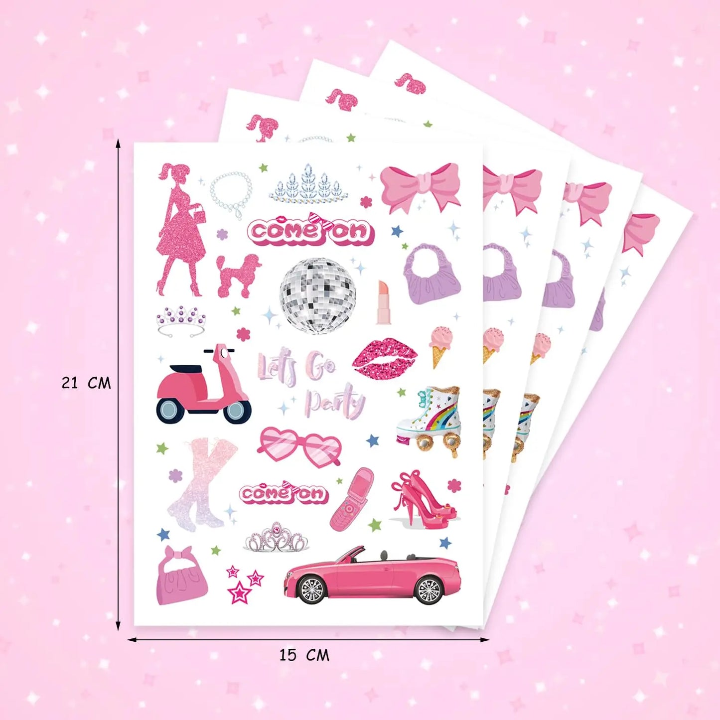 Birthday Party Pink Girl Temporary Tattoo-75, Pink Princess Baby Shower Birthday Party Decorative Paper Sticker Tattoo