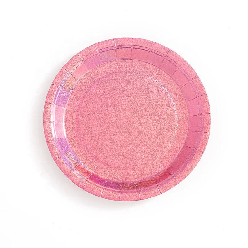 Birthday Party 2Hot pink Disposable Party Cutlery 7in Dessert Plate Eco Friendly Paper Dinner Plate 9 oz Cups Napkin pink Party Dinnerware Decor