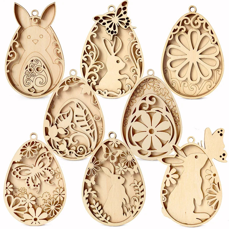 Easter and Thanksgiving 3 Eggs Unpainted Ornaments DIY Craft Organic Flowers Woodland Holidays Prefer Spring Hanging Wood Rabbit and Easter Eggs